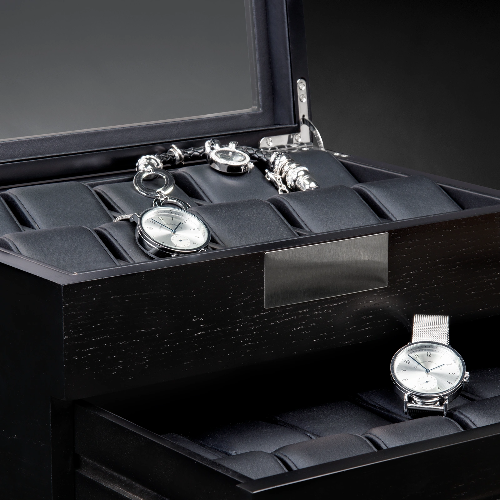 Uhrenbox Monteray 20 Esche - Schwarz Seidenmatt — Ansicht 5