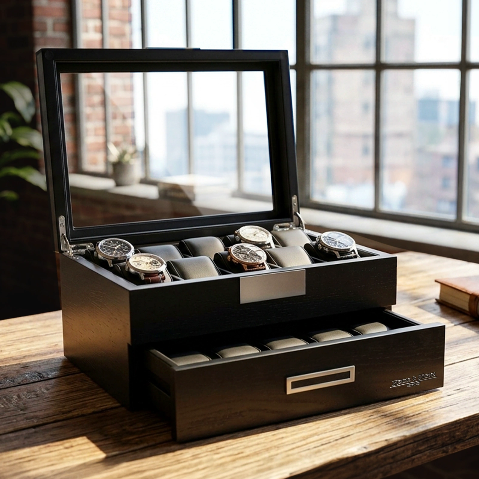 Uhrenbox Monteray 20 Esche - Schwarz Seidenmatt — Ansicht 6